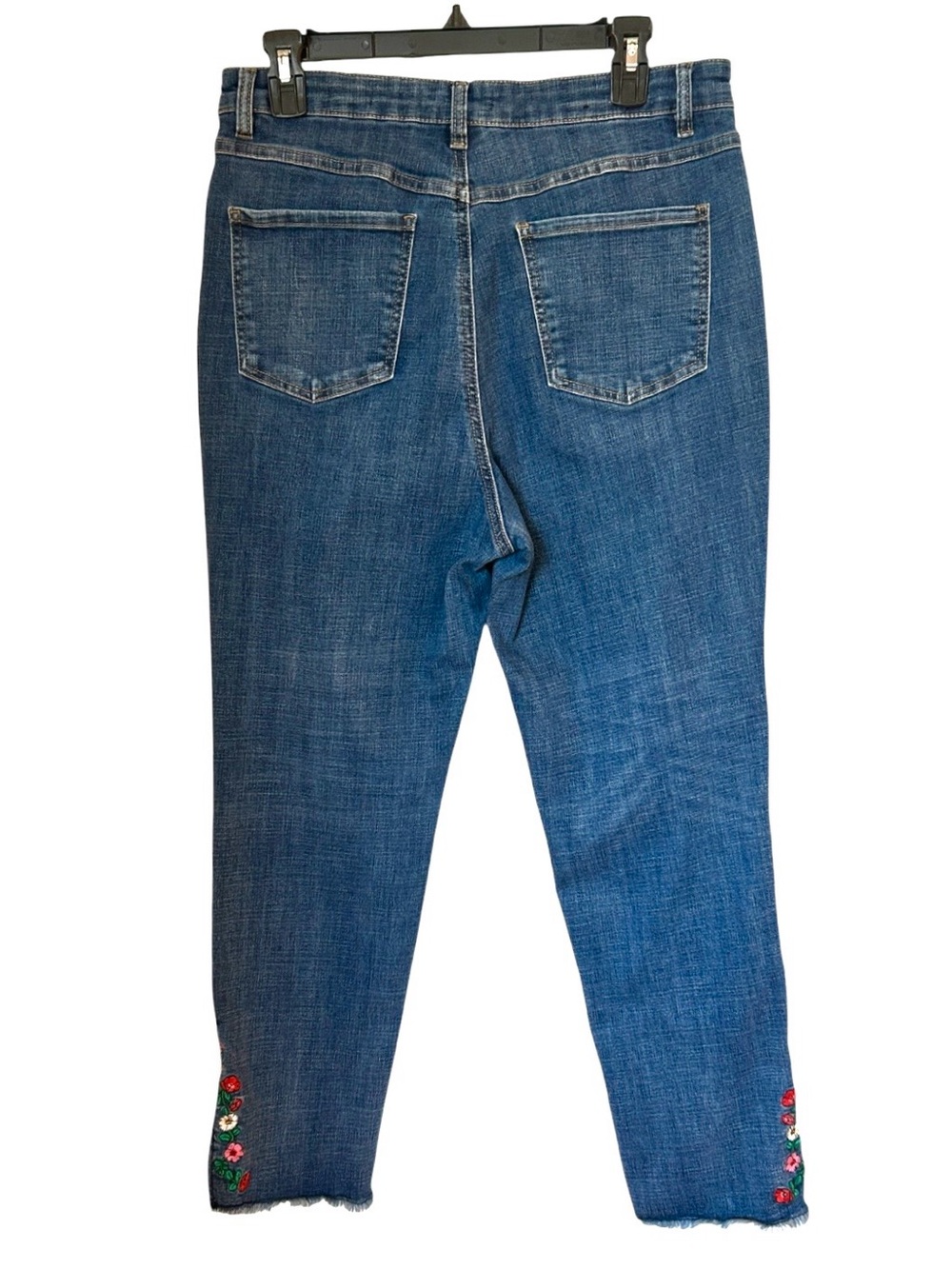 💐FDJ Medium Blue Floral Embroidered Slit Women's Jeans Sz.12 - Picture 2 of 7